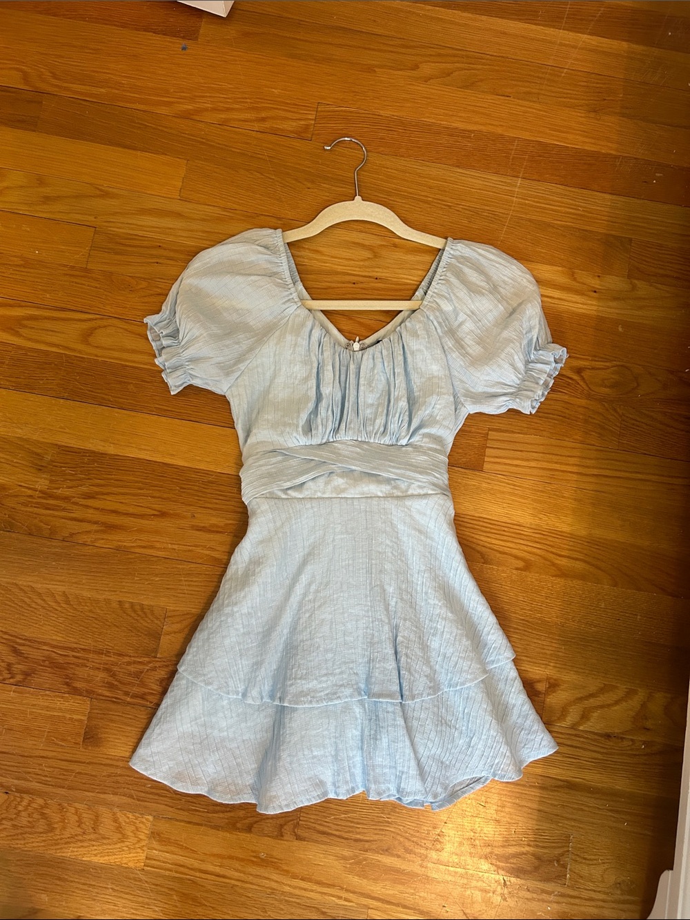 KatieJ NYC Light Blue Puff Sleeve Mini Dress Youth L